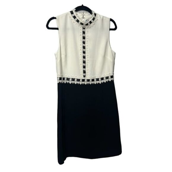 CeCe Feminine Black and White Sheath Dress with Delicate Lace Detail Size 6 - Picture 1 of 5